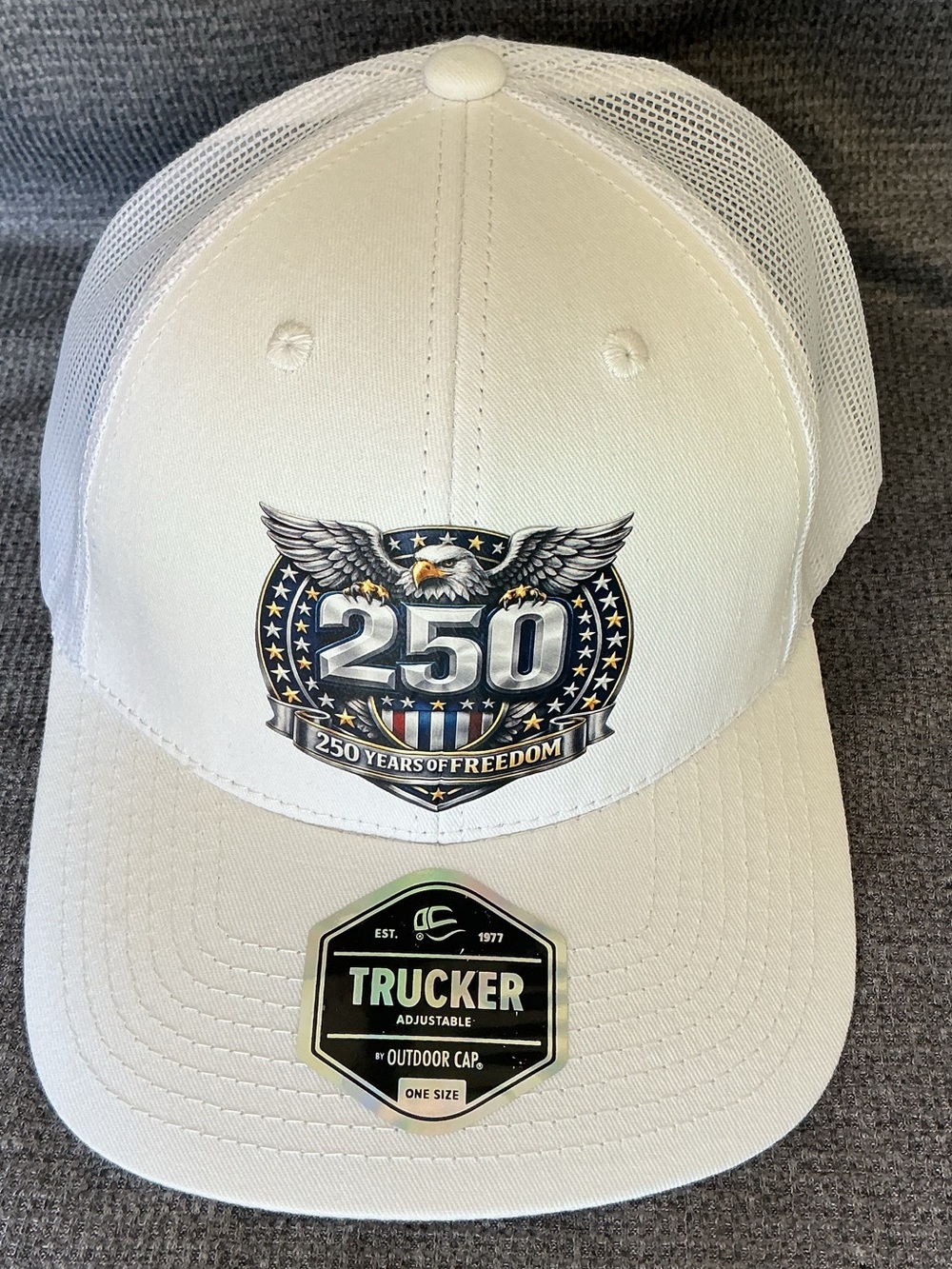 America 250 Eagle Outdoor Cap Trucker Hat – White Mesh Patriotic Adjustable Cap